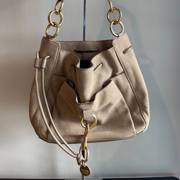 See By Chloe Handbags - See By Chloé Tony Tan Suede & Leather Bucket Bag w/ Gold Ring Handle - Preowned